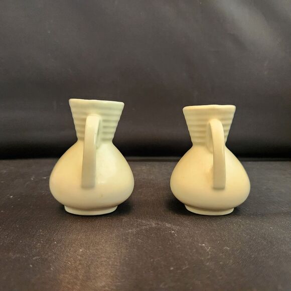 Set 2 Shawnee Pottery Vases 3" Miniature Mini Ivory Cream Jug READ USA 1940s VTG - Picture 6 of 12
